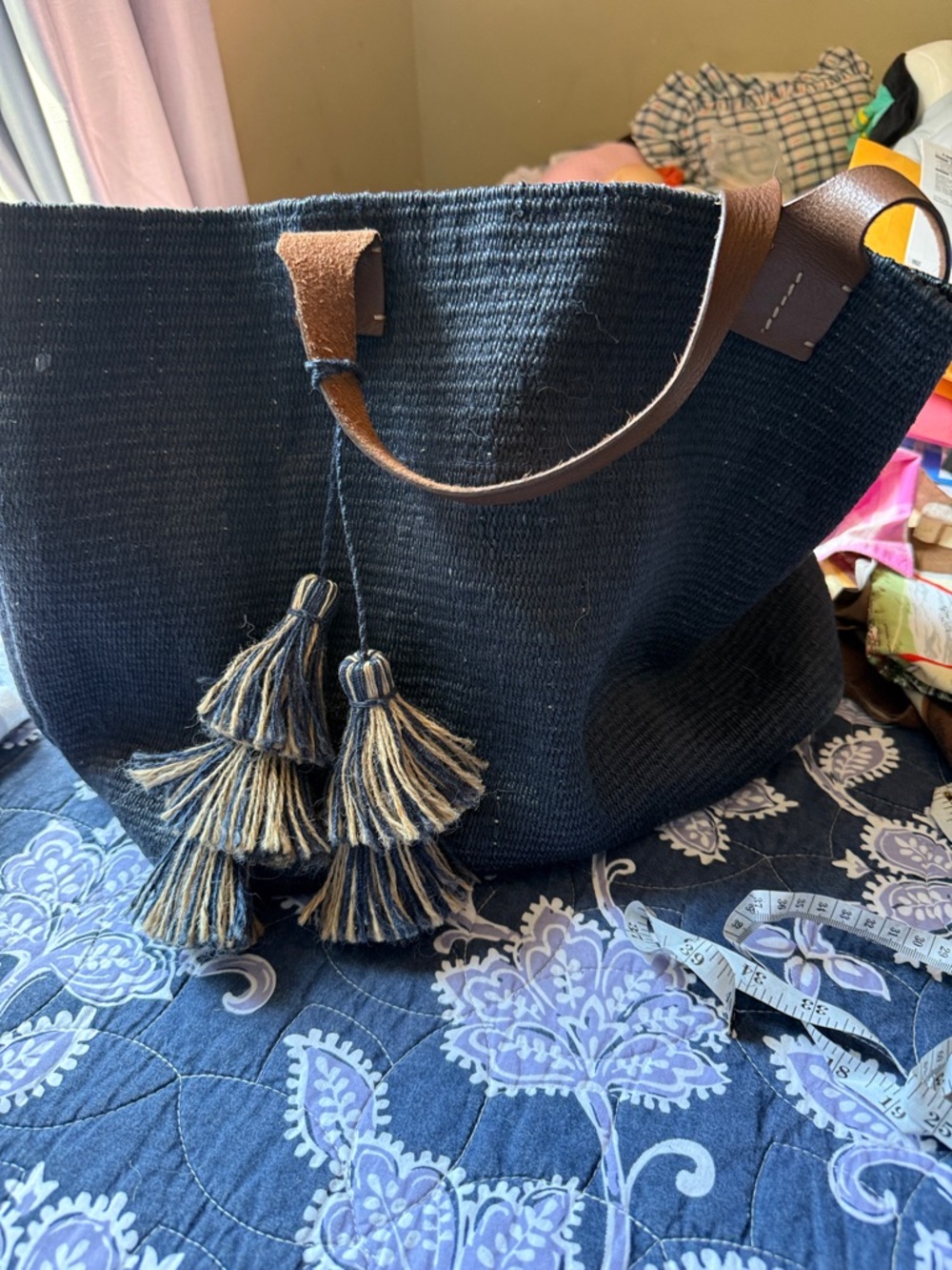 J. Jill Woven Navy Tote Bag